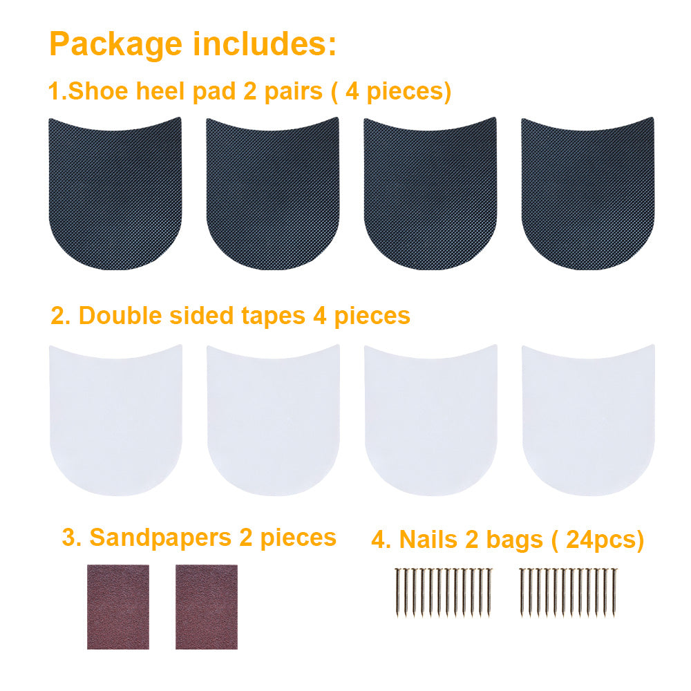 EKSELENT 2 Pairs Shoe Heel Pads, Shoe Repair Rubber Heels, 3.5mm Thickness Anti Slip Cushion and Protector, Replacement Kit with Nails Sandpapers Self Adhesive Stickers