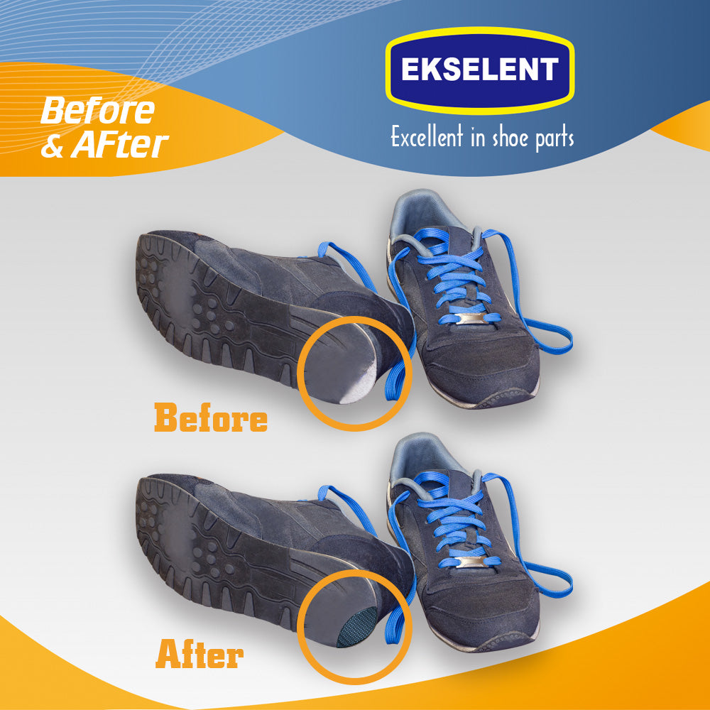 EKSELENT 4 Pairs Shoe Heel Repair Plates Taps, Sneaker Heel Single Side Worn Rubber Patch, Replacement Kit with Sandpapers, Left and Right Side Anti Slip Design