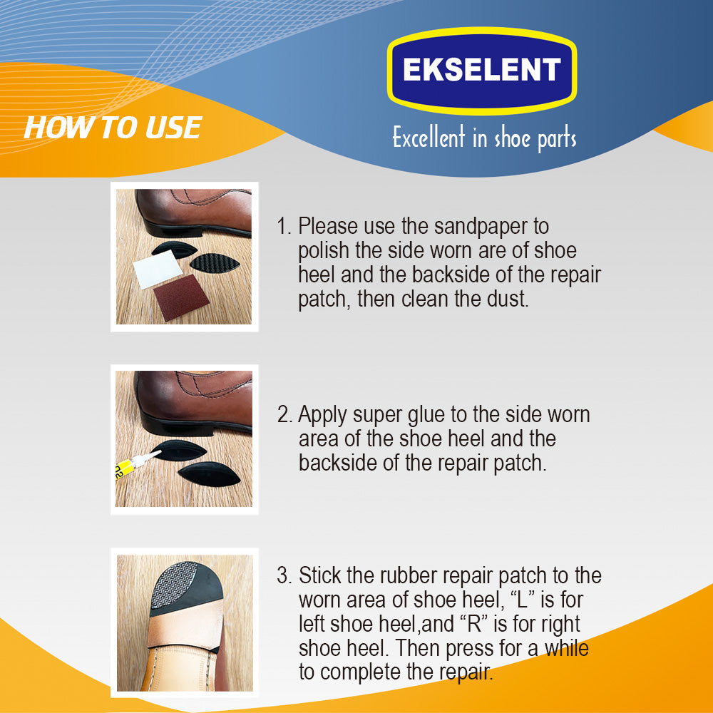 EKSELENT 4 Pairs Shoe Heel Repair Plates Taps, Sneaker Heel Single Side Worn Rubber Patch, Replacement Kit with Sandpapers, Left and Right Side Anti Slip Design