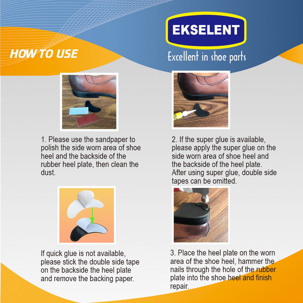 EKSELENT 6 Pairs Shoe Heel Plate Tap, Shoe Heel Side Worn Repair Rubber Patch, Replacement Kit