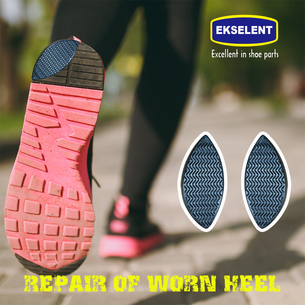 EKSELENT 4 Pairs Shoe Heel Repair Plates Taps, Sneaker Heel Single Side Worn Rubber Patch, Replacement Kit with Sandpapers, Left and Right Side Anti Slip Design