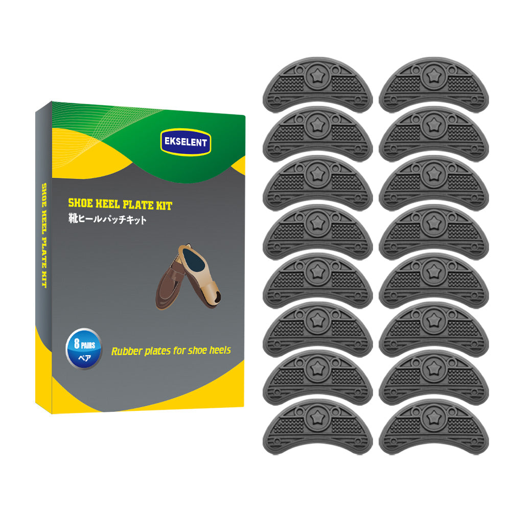 EKSELENT 8 Pairs (16 Pieces) Shoe Heel Plate Taps, Shoe Heel Side Worn Repair Rubber Patches Replacement Kit