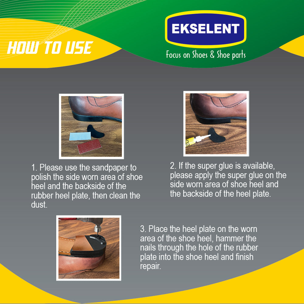 EKSELENT 8 Pairs (16 Pieces) Shoe Heel Plate Taps, Shoe Heel Side Worn Repair Rubber Patches Replacement Kit