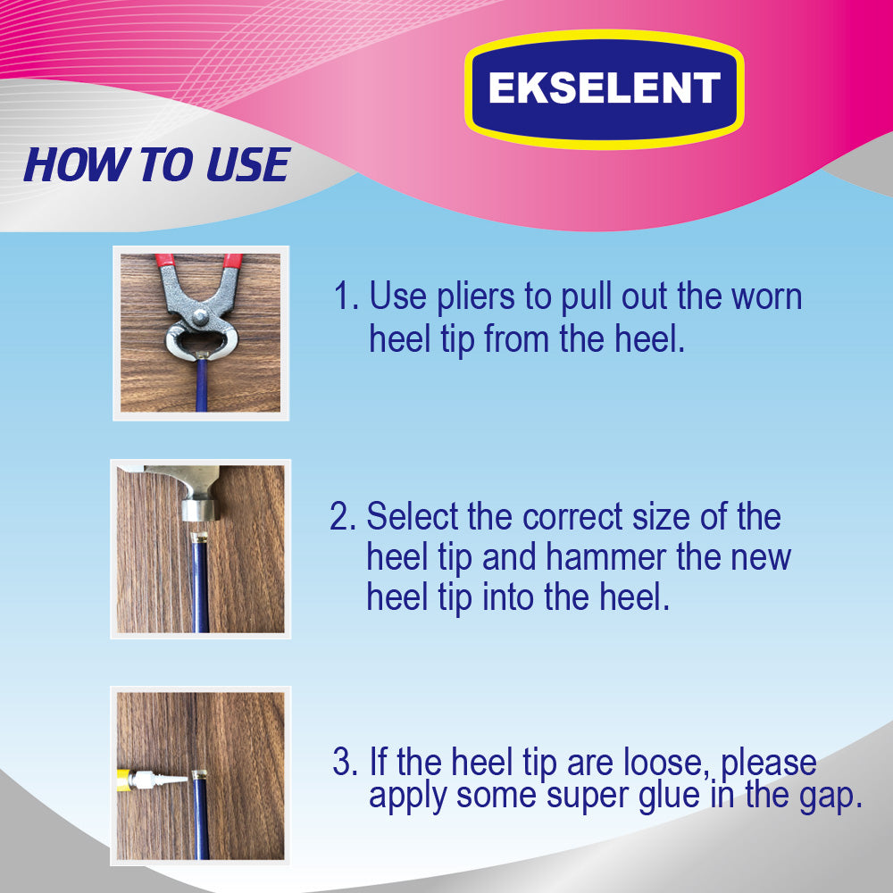 EKSELENT 20 Pairs High Heel Tips for Shoe Heel Replacement, Women's Shoes Repair Tap Caps, O Shape or U Shape Lady's Shoes Non Slip Tip Pin