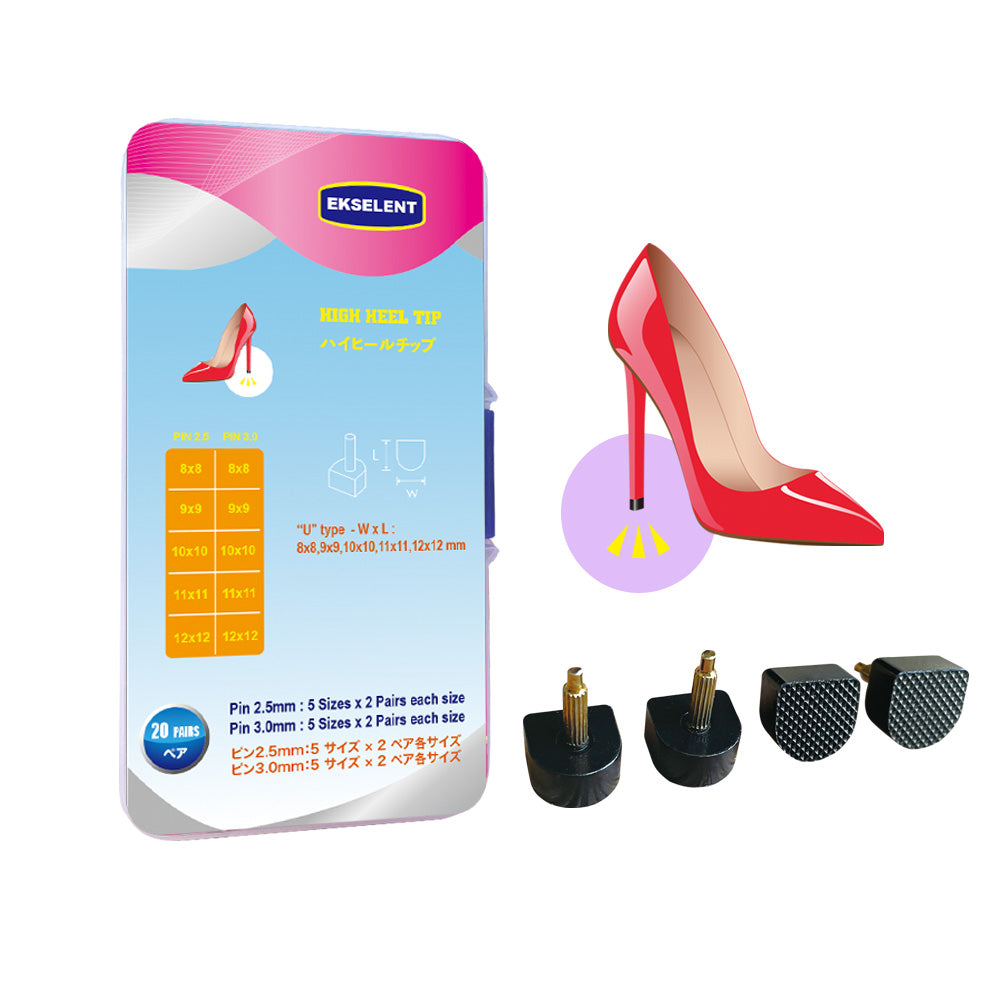EKSELENT 20 Pairs High Heel Tips for Shoe Heel Replacement, Women's Shoes Repair Tap Caps, O Shape or U Shape Lady's Shoes Non Slip Tip Pin