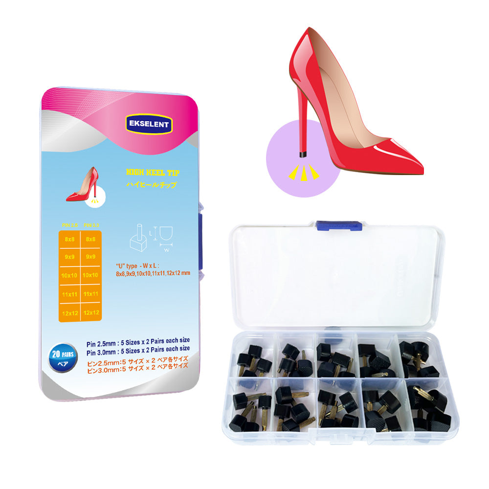 EKSELENT 20 Pairs High Heel Tips for Shoe Heel Replacement, Women's Shoes Repair Tap Caps, O Shape or U Shape Lady's Shoes Non Slip Tip Pin