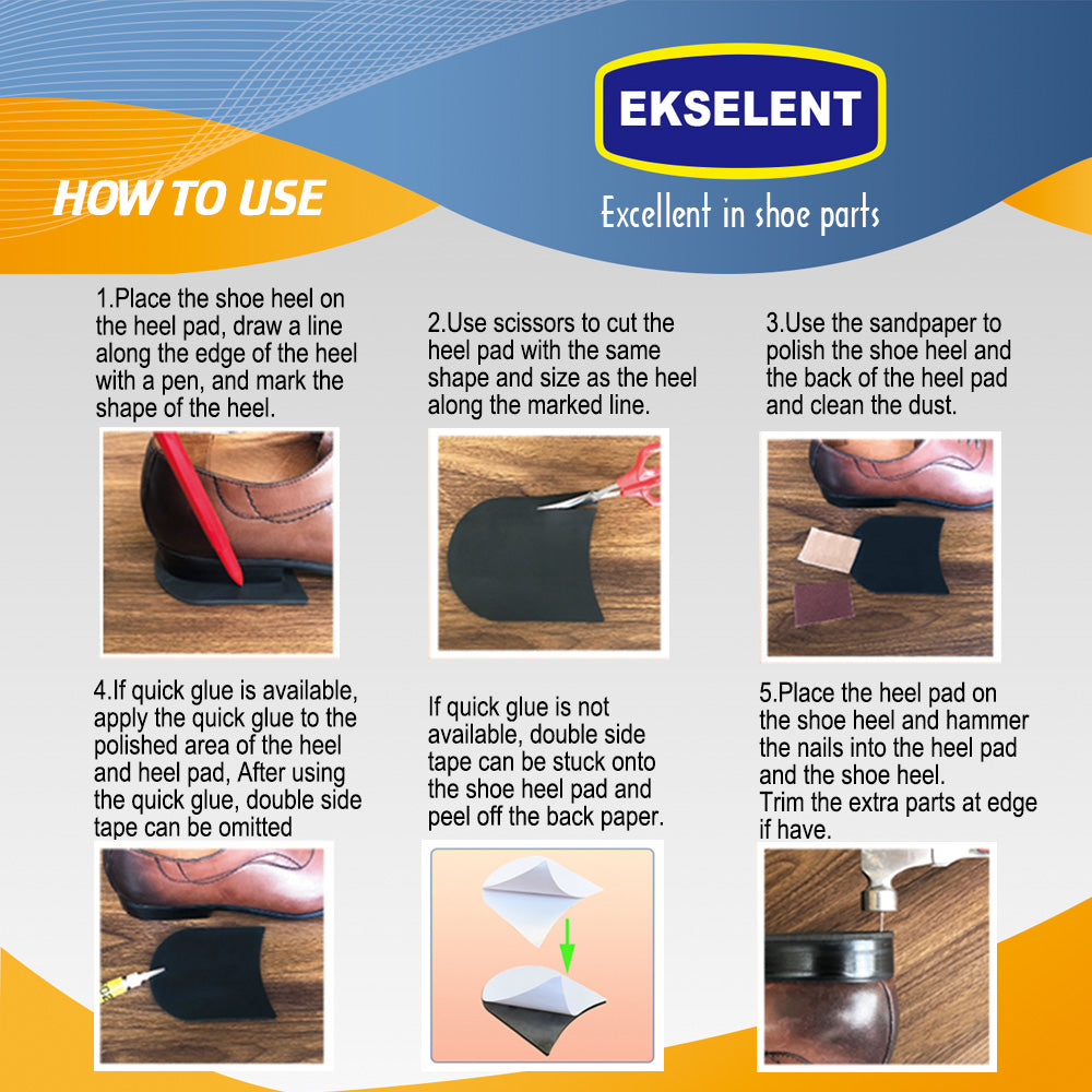 EKSELENT 2 Pairs Shoe Heel Pads, Shoe Repair Rubber Heels, 3.5mm Thickness Anti Slip Cushion and Protector, Replacement Kit with Nails Sandpapers Self Adhesive Stickers