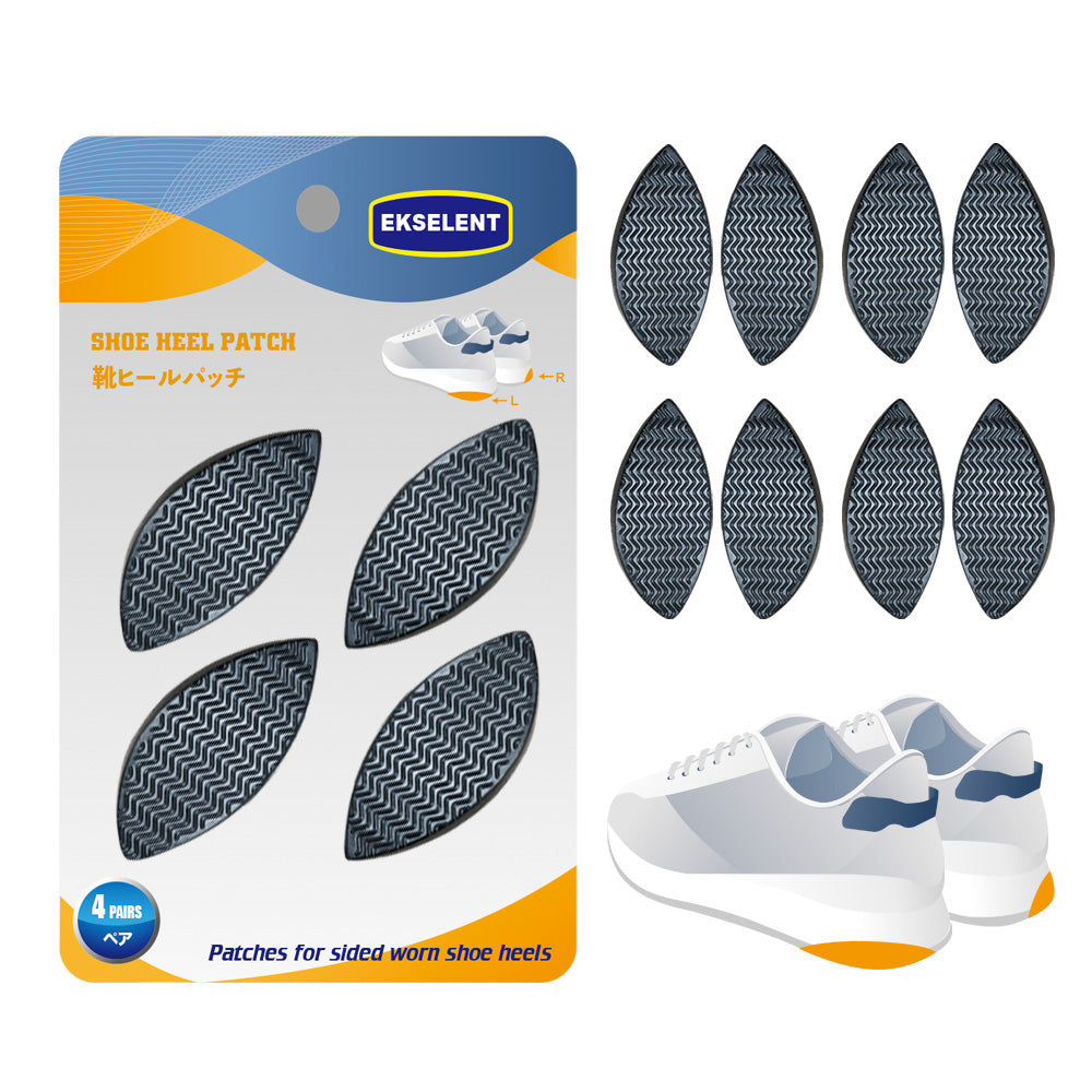 EKSELENT 4 Pairs Shoe Heel Repair Plates Taps, Sneaker Heel Single Side Worn Rubber Patch, Replacement Kit with Sandpapers, Left and Right Side Anti Slip Design