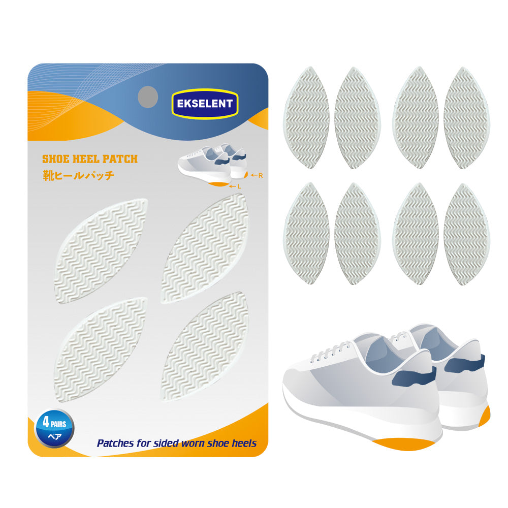 EKSELENT 4 Pairs Shoe Heel Repair Plates Taps, Sneaker Heel Single Side Worn Rubber Patch, Replacement Kit with Sandpapers, Left and Right Side Anti Slip Design