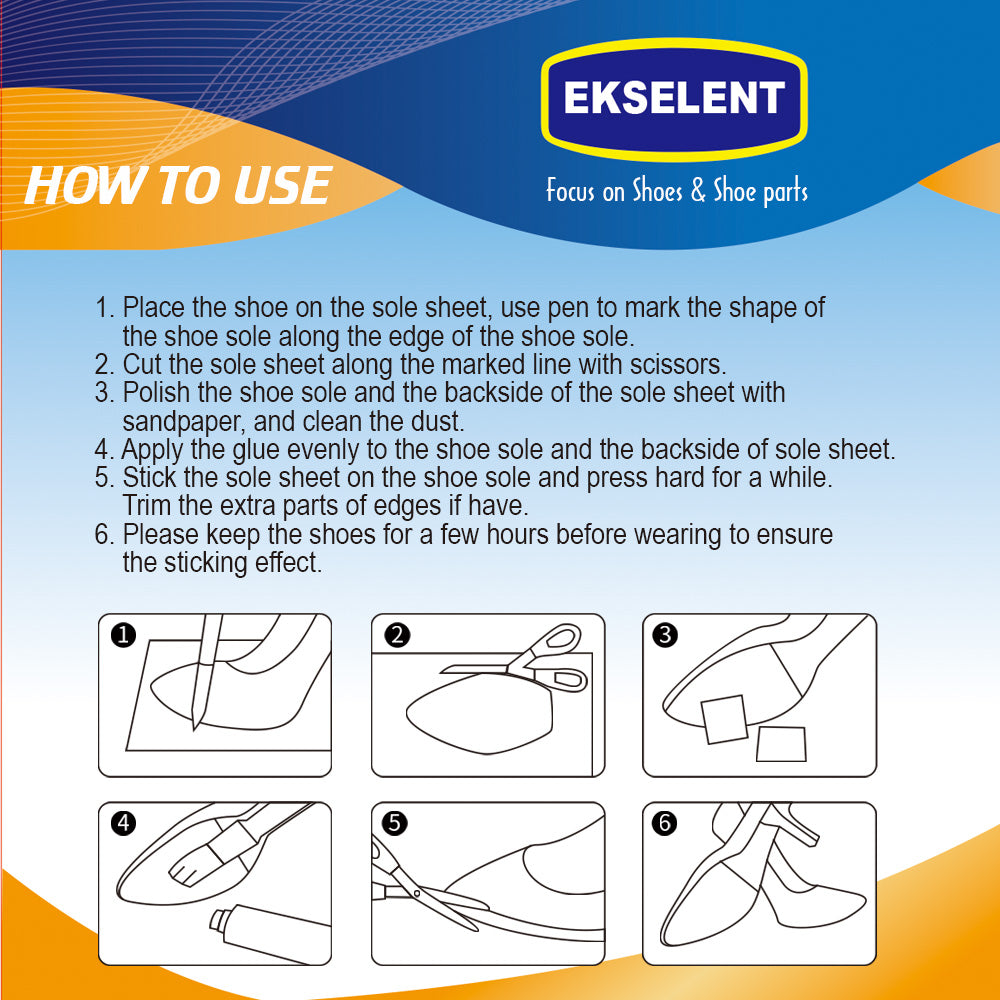 EKSELENT 2 Pairs Shoe Sole Repair Rubber Sheets, Shoe Bottom Outer Front Sole and Heel Replacement Pads, Anti Slip Noise Reduction Grips, Non Skid Protectors, Size 7.1x4.7 Inches