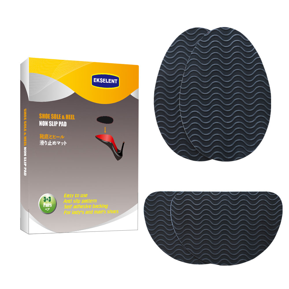 EKSELENT 6 Pairs (12 Pieces) Shoe Sole Non Slip Pads, Anti Skid Self Adhesive Rubber Grips, Shoe Bottom Front Sole and Heel Noise Reduction Protector Cushions