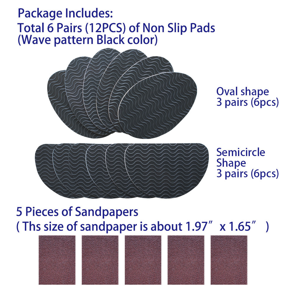 EKSELENT 6 Pairs (12 Pieces) Shoe Sole Non Slip Pads, Anti Skid Self Adhesive Rubber Grips, Shoe Bottom Front Sole and Heel Noise Reduction Protector Cushions