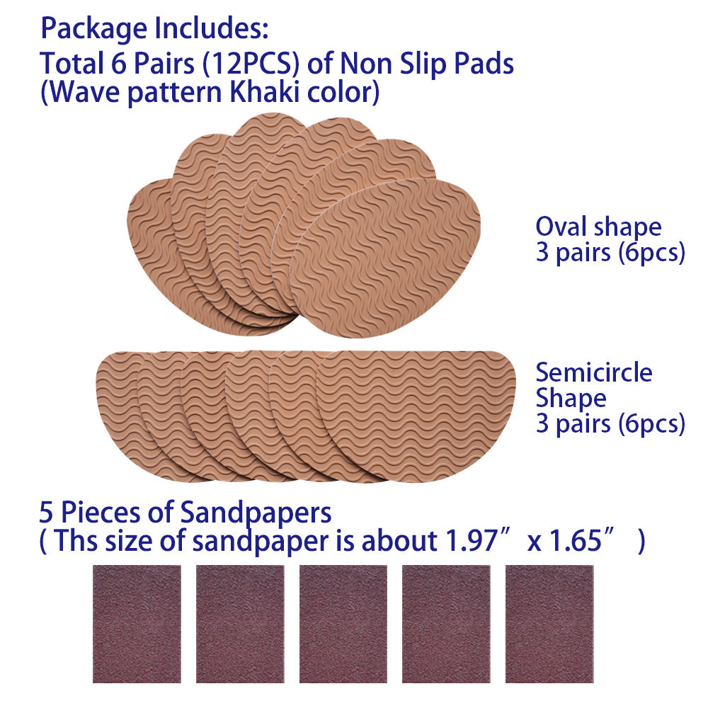 EKSELENT 6 Pairs (12 Pieces) Shoe Sole Non Slip Pads, Anti Skid Self Adhesive Rubber Grips, Shoe Bottom Front Sole and Heel Noise Reduction Protector Cushions