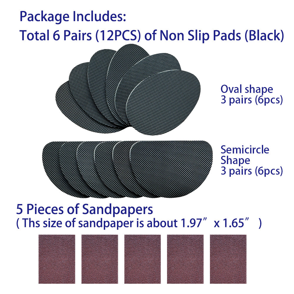 EKSELENT 6 Pairs (12 Pieces) Shoe Sole Non Slip Pads, Anti Skid Self Adhesive Rubber Grips, Shoe Bottom Front Sole and Heel Noise Reduction Protector Cushions