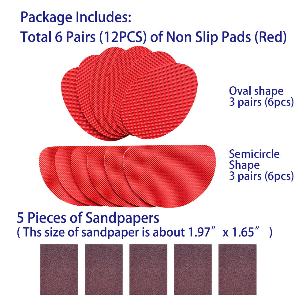 EKSELENT 6 Pairs (12 Pieces) Shoe Sole Non Slip Pads, Anti Skid Self Adhesive Rubber Grips, Shoe Bottom Front Sole and Heel Noise Reduction Protector Cushions