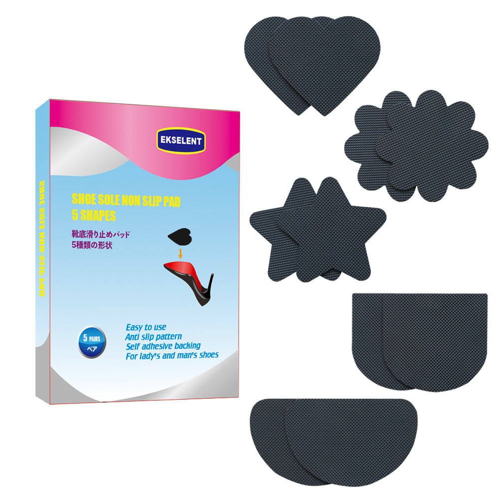 EKSELENT 5 Pairs (10 Pieces) Shoe Sole Non Slip Grips with Star, Heart, Flower, Heel, Semicircle Shapes, Anti Skid Self Adhesive Rubber Pads, Shoe Bottom Noise Reduction Cushions