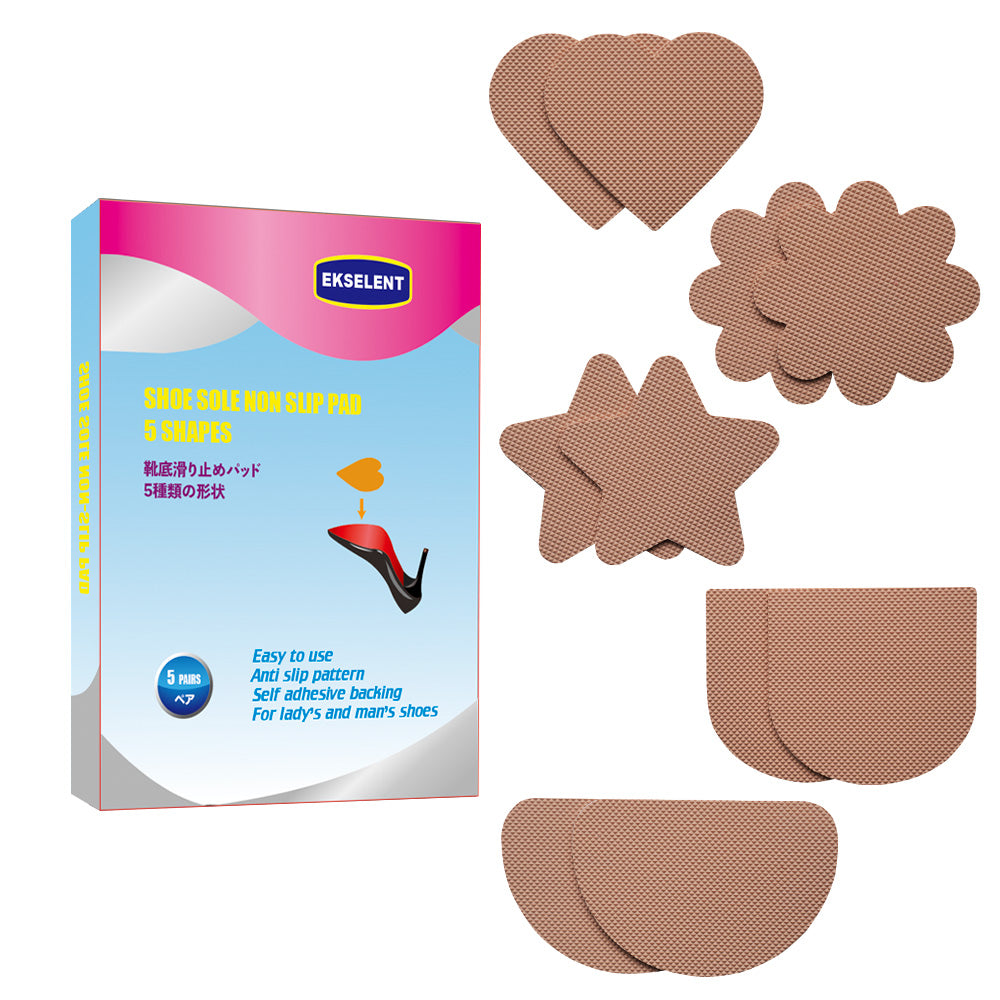 EKSELENT 5 Pairs (10 Pieces) Shoe Sole Non Slip Grips with Star, Heart, Flower, Heel, Semicircle Shapes, Anti Skid Self Adhesive Rubber Pads, Shoe Bottom Noise Reduction Cushions