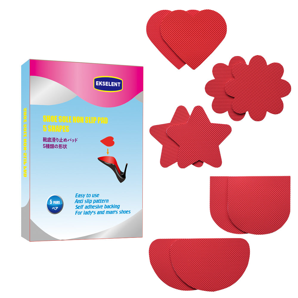 EKSELENT 5 Pairs (10 Pieces) Shoe Sole Non Slip Grips with Star, Heart, Flower, Heel, Semicircle Shapes, Anti Skid Self Adhesive Rubber Pads, Shoe Bottom Noise Reduction Cushions