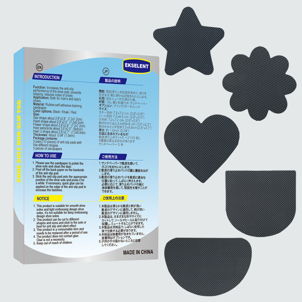 EKSELENT 5 Pairs (10 Pieces) Shoe Sole Non Slip Grips with Star, Heart, Flower, Heel, Semicircle Shapes, Anti Skid Self Adhesive Rubber Pads, Shoe Bottom Noise Reduction Cushions