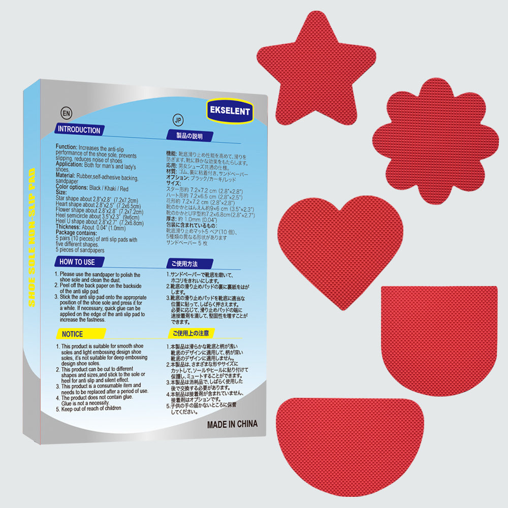 EKSELENT 5 Pairs (10 Pieces) Shoe Sole Non Slip Grips with Star, Heart, Flower, Heel, Semicircle Shapes, Anti Skid Self Adhesive Rubber Pads, Shoe Bottom Noise Reduction Cushions