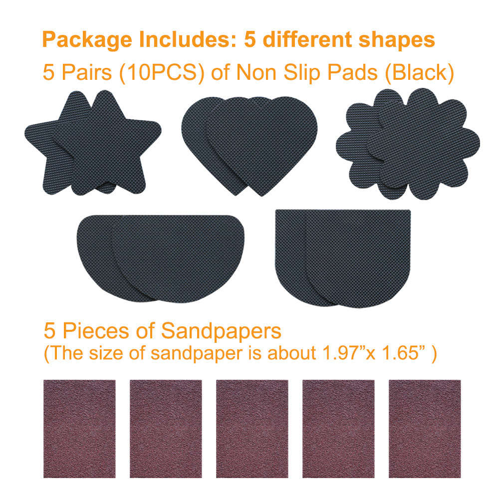 EKSELENT 5 Pairs (10 Pieces) Shoe Sole Non Slip Grips with Star, Heart, Flower, Heel, Semicircle Shapes, Anti Skid Self Adhesive Rubber Pads, Shoe Bottom Noise Reduction Cushions