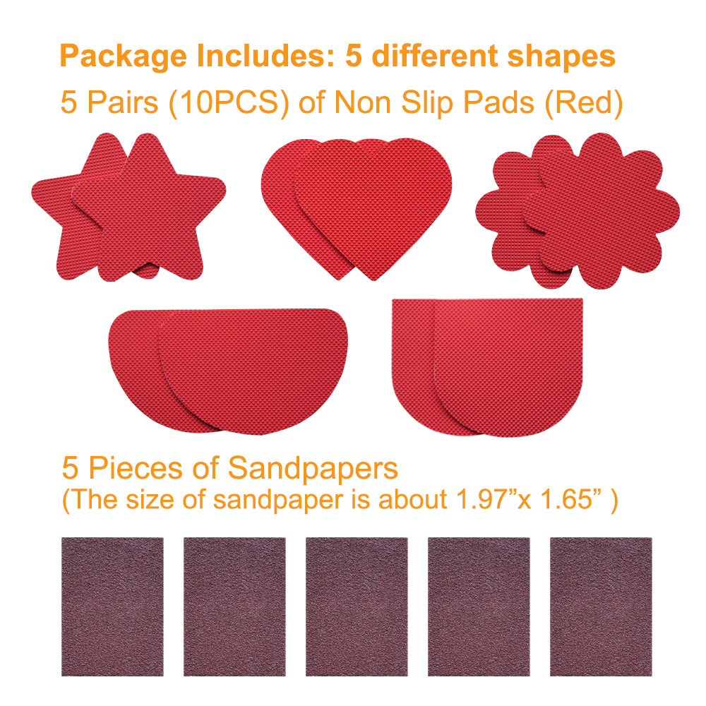 EKSELENT 5 Pairs (10 Pieces) Shoe Sole Non Slip Grips with Star, Heart, Flower, Heel, Semicircle Shapes, Anti Skid Self Adhesive Rubber Pads, Shoe Bottom Noise Reduction Cushions