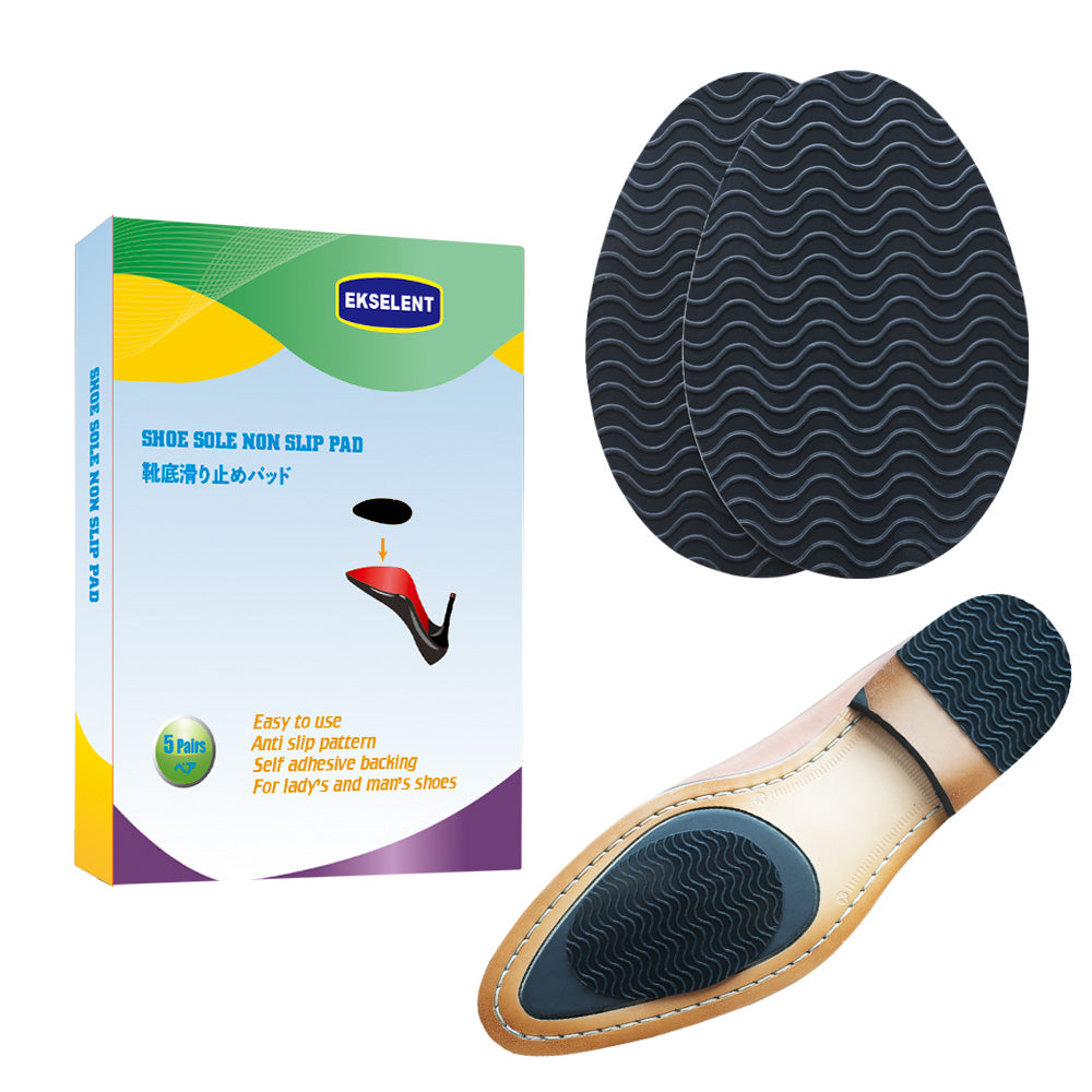 EKSELENT 5 Pairs Shoe Sole Non Slip Grips, Wave Pattern Anti Skid Rubber Pads, Shoe Bottom and Heel Self Adhesive Cushion, Shoe Noise Reduction Stickers and Protectors