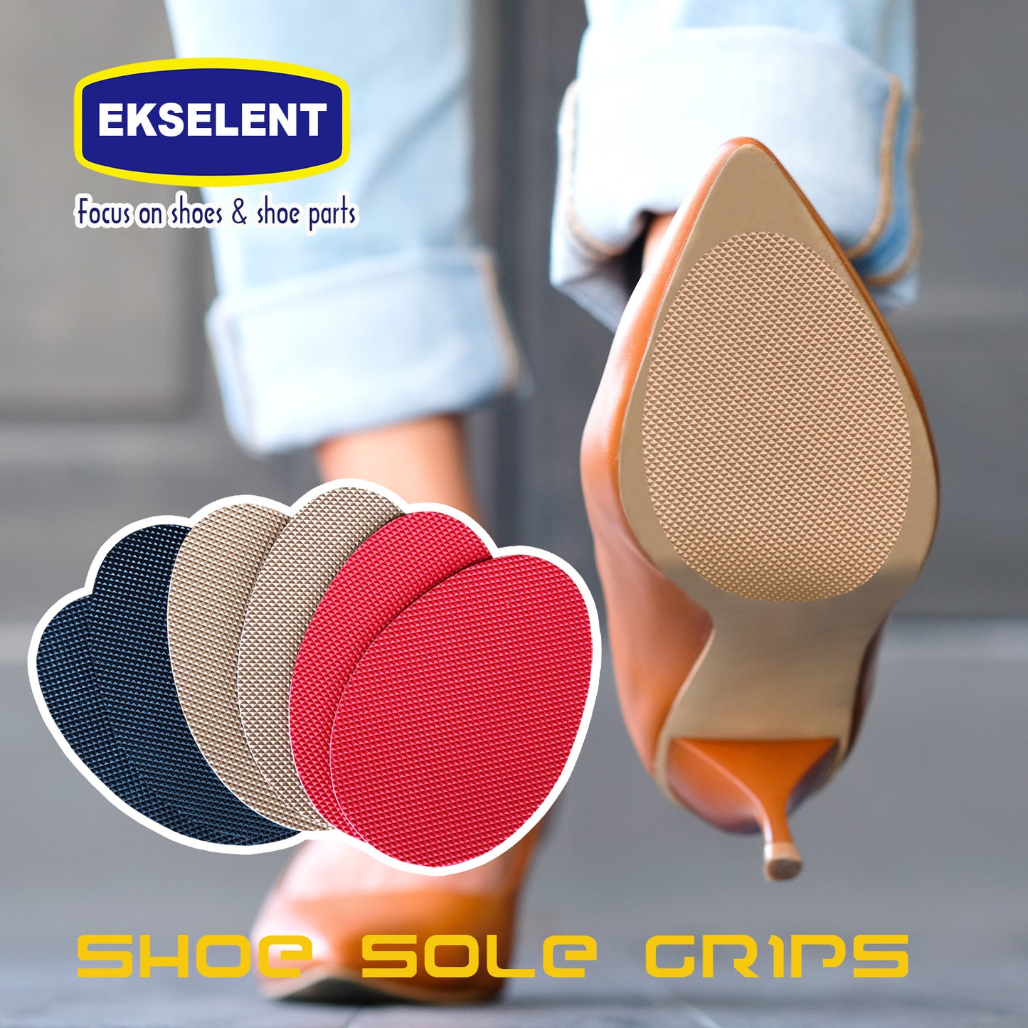 EKSELENT 5 Pairs Shoe Sole Anti Slip Grips, Non Skid Self Adhesive Rubber Pads, Shoe Bottom and Heel Noise Reduction Stickers and Protectors