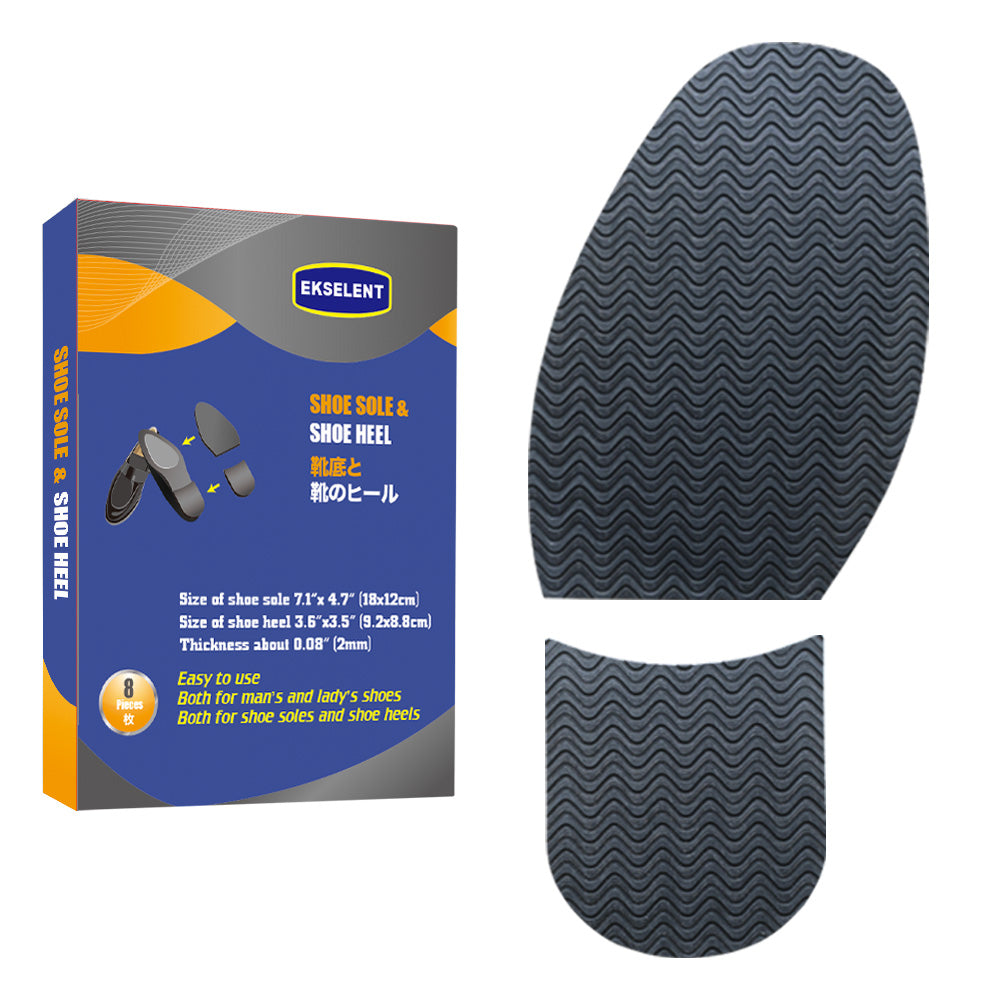 EKSELENT 8 Pieces Shoe Sole and Heel Repair Rubber Sheets, Shoe Bottom Front Sole and Heel Replacement Pads, Non Skid Sole Protectors 2 Pairs Soles and 2 Pairs Heels