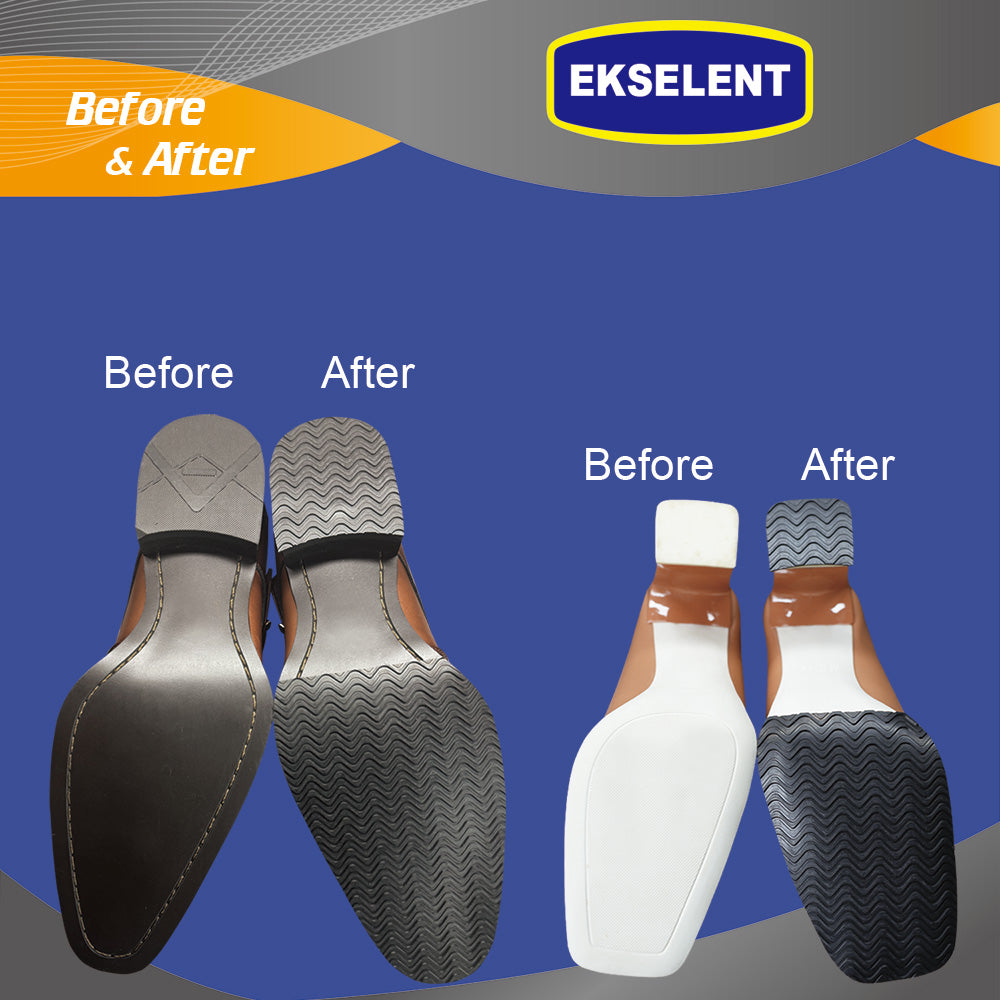 EKSELENT 8 Pieces Shoe Sole and Heel Repair Rubber Sheets, Shoe Bottom Front Sole and Heel Replacement Pads, Non Skid Sole Protectors 2 Pairs Soles and 2 Pairs Heels