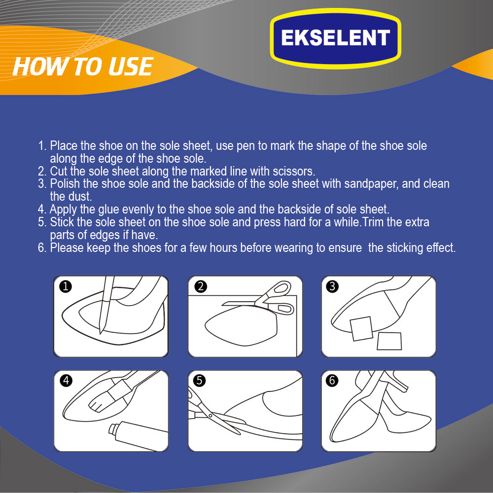 EKSELENT 8 Pieces Shoe Sole and Heel Repair Rubber Sheets, Shoe Bottom Front Sole and Heel Replacement Pads, Non Skid Sole Protectors 2 Pairs Soles and 2 Pairs Heels