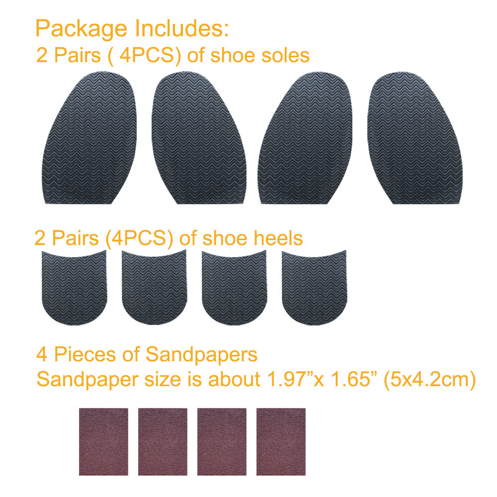 EKSELENT 8 Pieces Shoe Sole and Heel Repair Rubber Sheets, Shoe Bottom Front Sole and Heel Replacement Pads, Non Skid Sole Protectors 2 Pairs Soles and 2 Pairs Heels