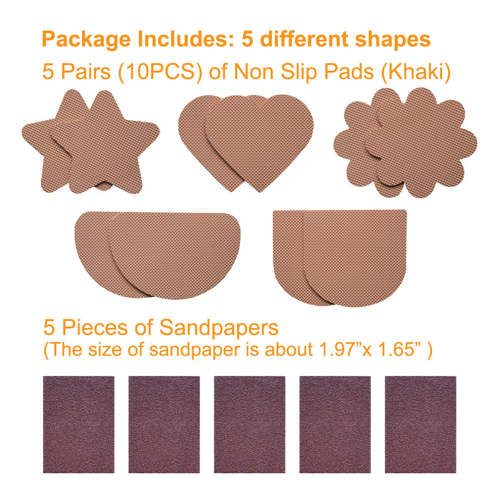 EKSELENT 5 Pairs (10 Pieces) Shoe Sole Non Slip Grips with Star, Heart, Flower, Heel, Semicircle Shapes, Anti Skid Self Adhesive Rubber Pads, Shoe Bottom Noise Reduction Cushions